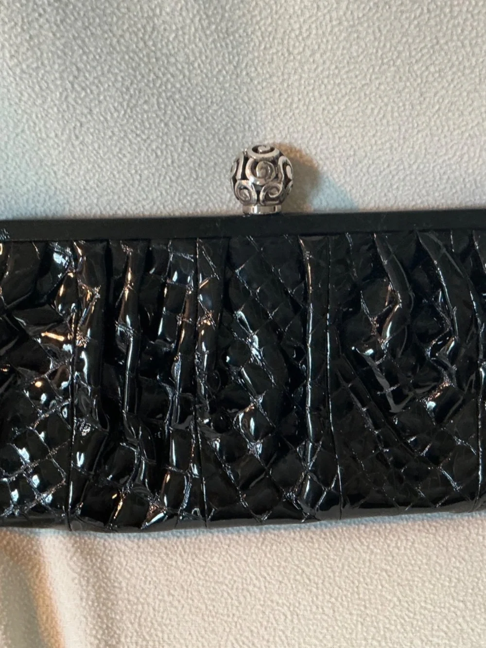 Brighton evening clutch black patent leather with silver ball clasp